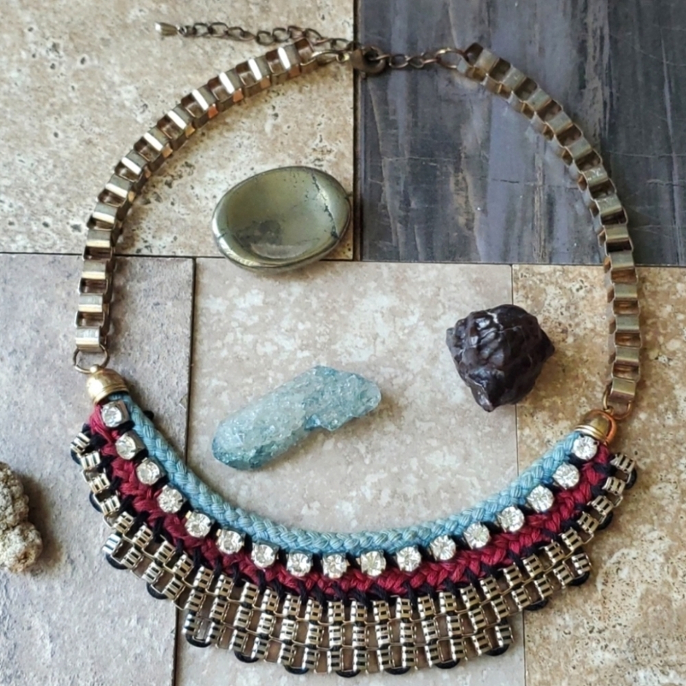 Crochet Rhinestone Bib necklace